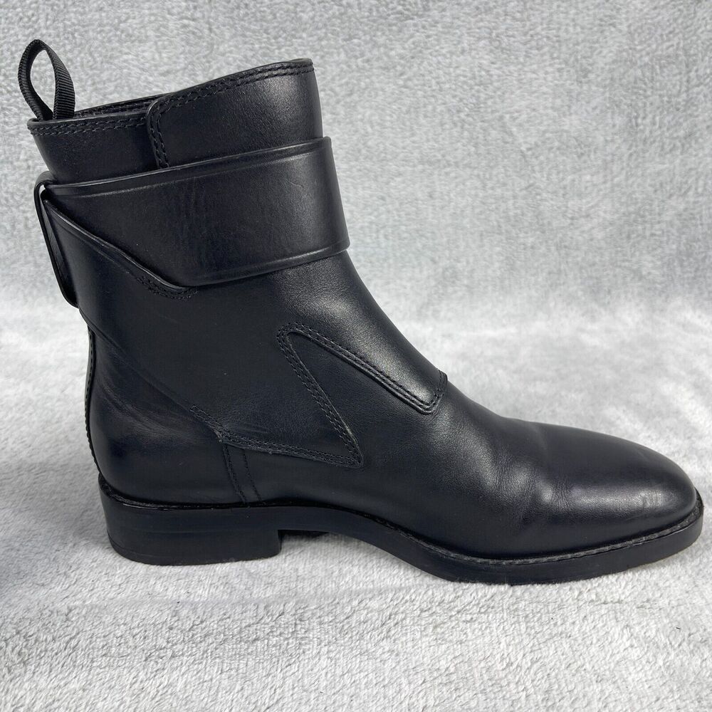 Alexander Wang Boots Women 7 Black Leather Ankle Buckle Moto Goth Edgy Luxury - Picture 4 of 14